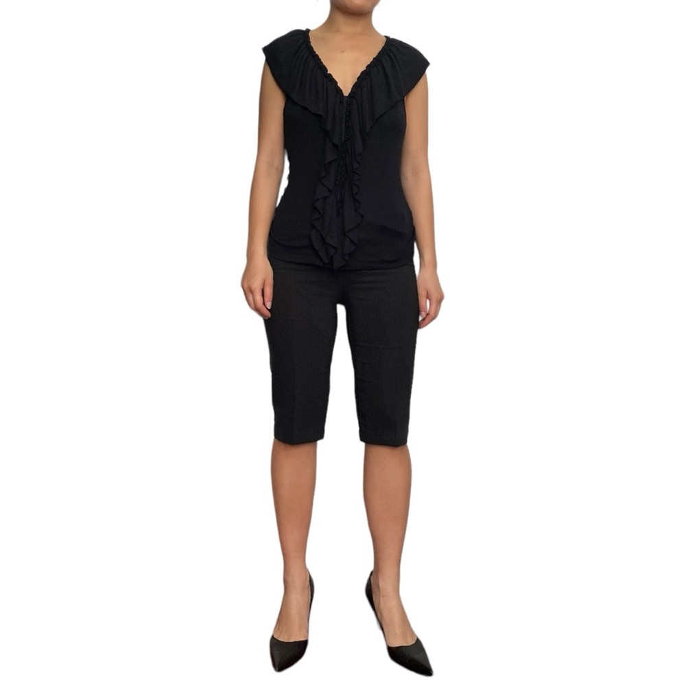 Robert Rodriguez Cap Sleeve Front Ruffle Drape Black Sleeveless Top Size S